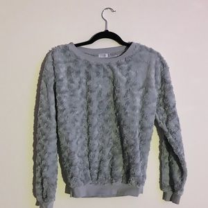 Gray fuzzy crew neck
